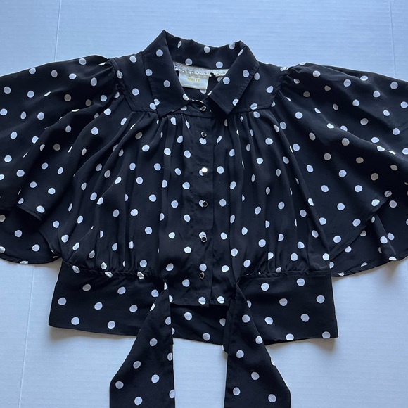 Anthropologie Maeve Canna Polka Dot Tie Waist Flutter Kimono Sleeve Blouse 6 - Picture 7 of 15